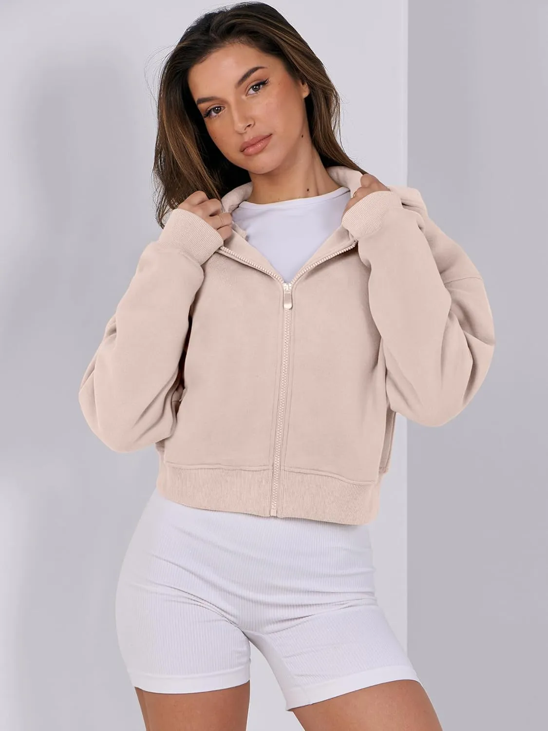 ANRABESS Womens Zip Up Crop Hoodie Sweatshirts 2024 Fall Trendy Long Sleeve Cropped Jacket Top Winter Teen Girls Clothes