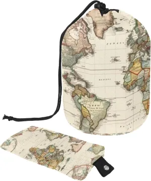 Antique Political Map of the World Travel Cosmetic Bags Makeup Bag for Women, Foldable Drawstring Travel Cosmetic Bags, Portable Toiletry Bucket Bag