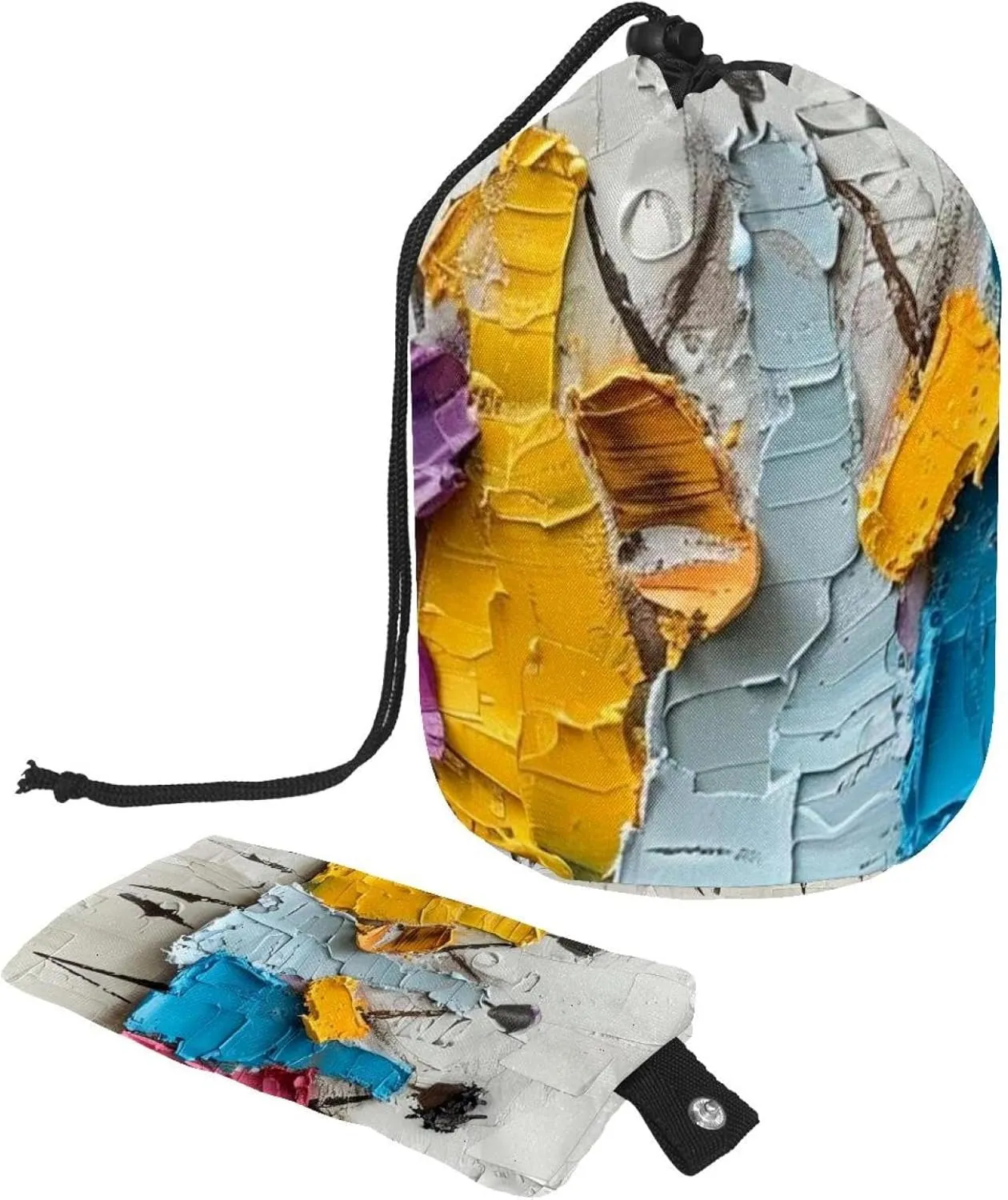 Art Abstract Colorful Women Travel Cosmetic Bags Makeup Bag for Women, Foldable Drawstring Travel Cosmetic Bags, Portable Toiletry Bucket Bag