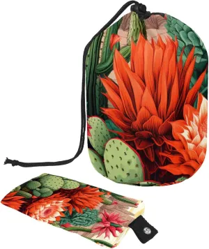 Art Colorful Cactus Print Travel Cosmetic Bags Makeup Bag for Women, Foldable Drawstring Travel Cosmetic Bags, Portable Toiletry Bucket Bag