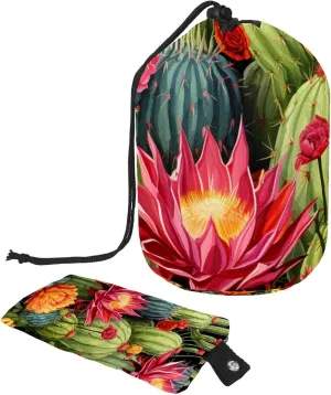 Art Colorful Flower Cactus Travel Cosmetic Bags Makeup Bag for Women, Foldable Drawstring Travel Cosmetic Bags, Portable Toiletry Bucket Bag