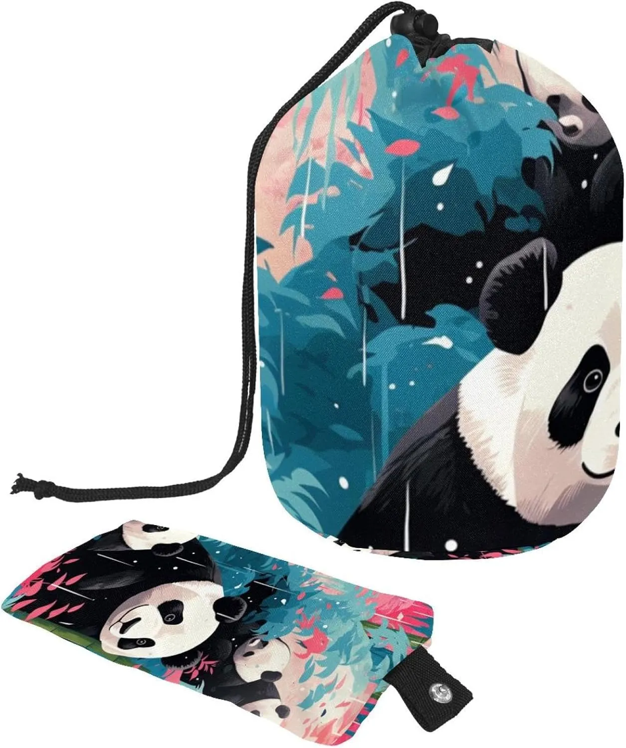 Art Colorful Panda Watercolor Travel Cosmetic Bags Makeup Bag for Women, Foldable Drawstring Travel Cosmetic Bags, Portable Toiletry Bucket Bag