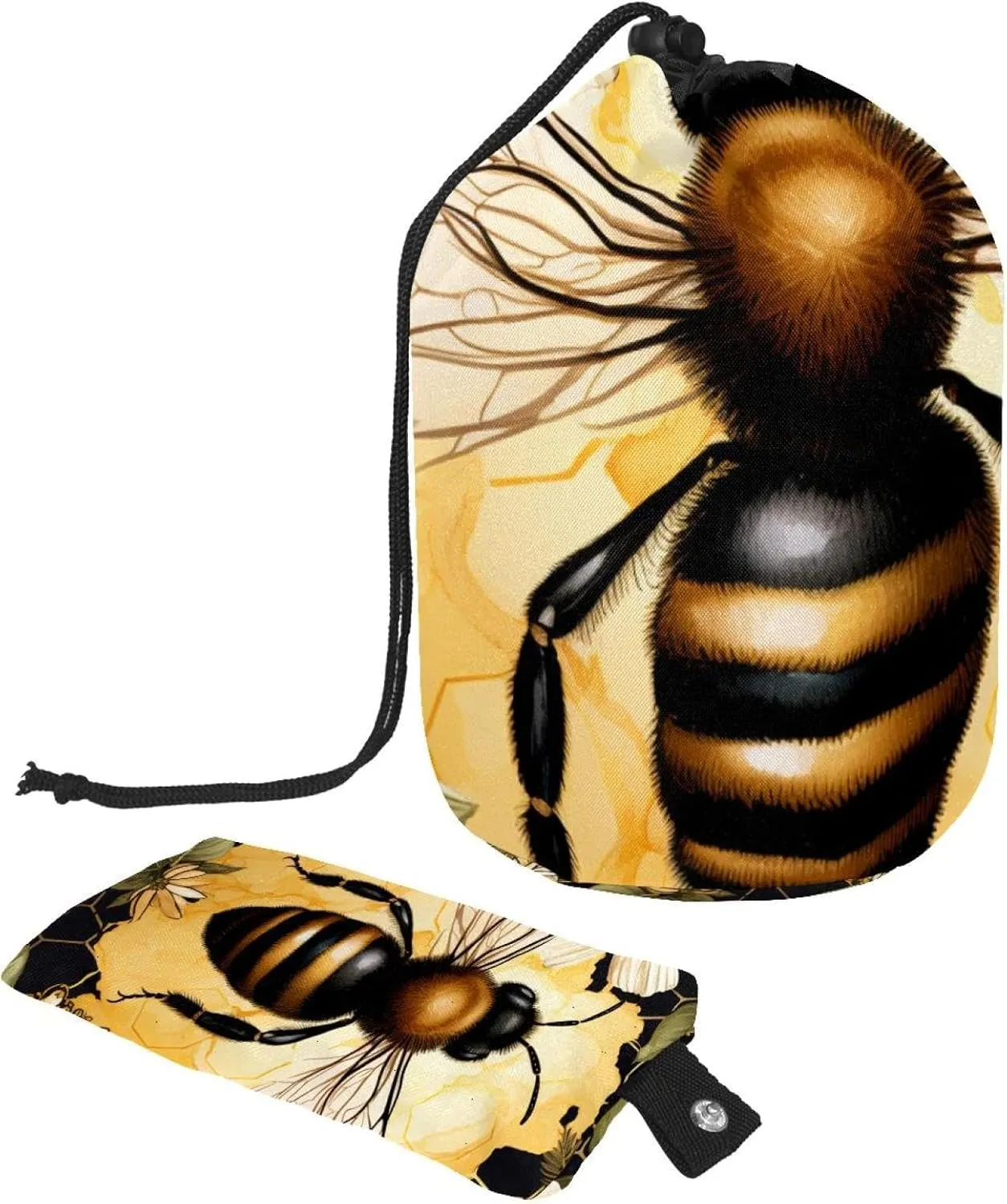 Art Hand-painted Bee Travel Cosmetic Bags Makeup Bag for Women, Foldable Drawstring Travel Cosmetic Bags, Portable Toiletry Bucket Bag