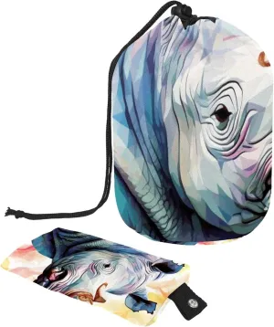 Art Mosaic Rhino 29 Travel Cosmetic Bags Makeup Bag for Women, Foldable Drawstring Travel Cosmetic Bags, Portable Toiletry Bucket Bag