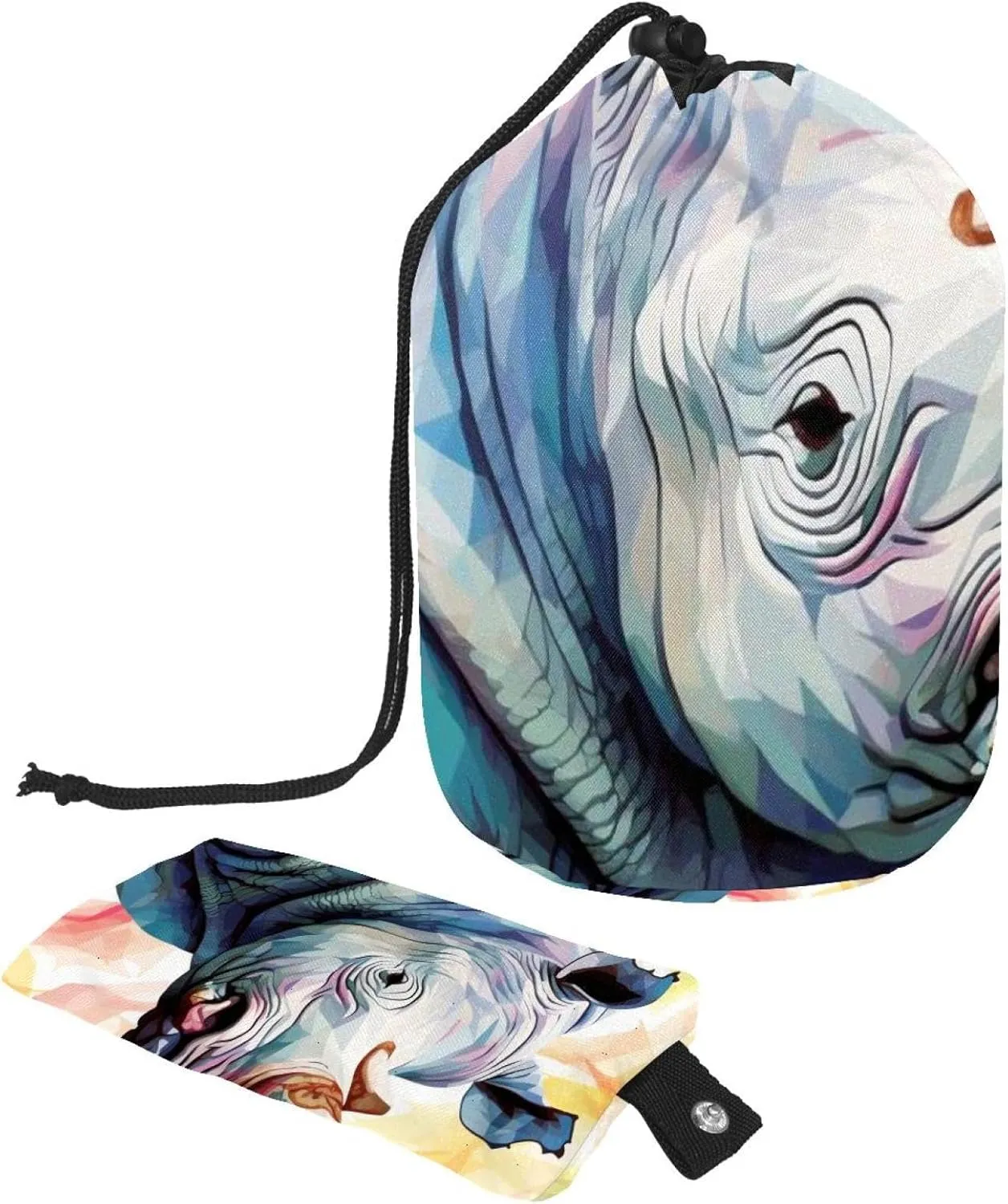 Art Mosaic Rhino 29 Travel Cosmetic Bags Makeup Bag for Women, Foldable Drawstring Travel Cosmetic Bags, Portable Toiletry Bucket Bag