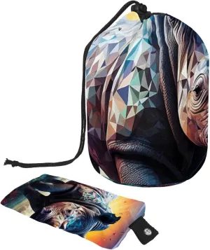 Art Mosaic Rhino 5 Travel Cosmetic Bags Makeup Bag for Women, Foldable Drawstring Travel Cosmetic Bags, Portable Toiletry Bucket Bag