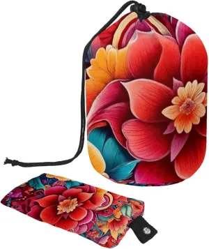 Art Red Florals Travel Cosmetic Bags Makeup Bag for Women, Foldable Drawstring Travel Cosmetic Bags, Portable Toiletry Bucket Bag