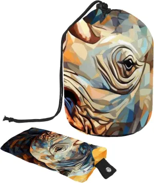 Art Rhino Pattern 13 Travel Cosmetic Bags Makeup Bag for Women, Foldable Drawstring Travel Cosmetic Bags, Portable Toiletry Bucket Bag
