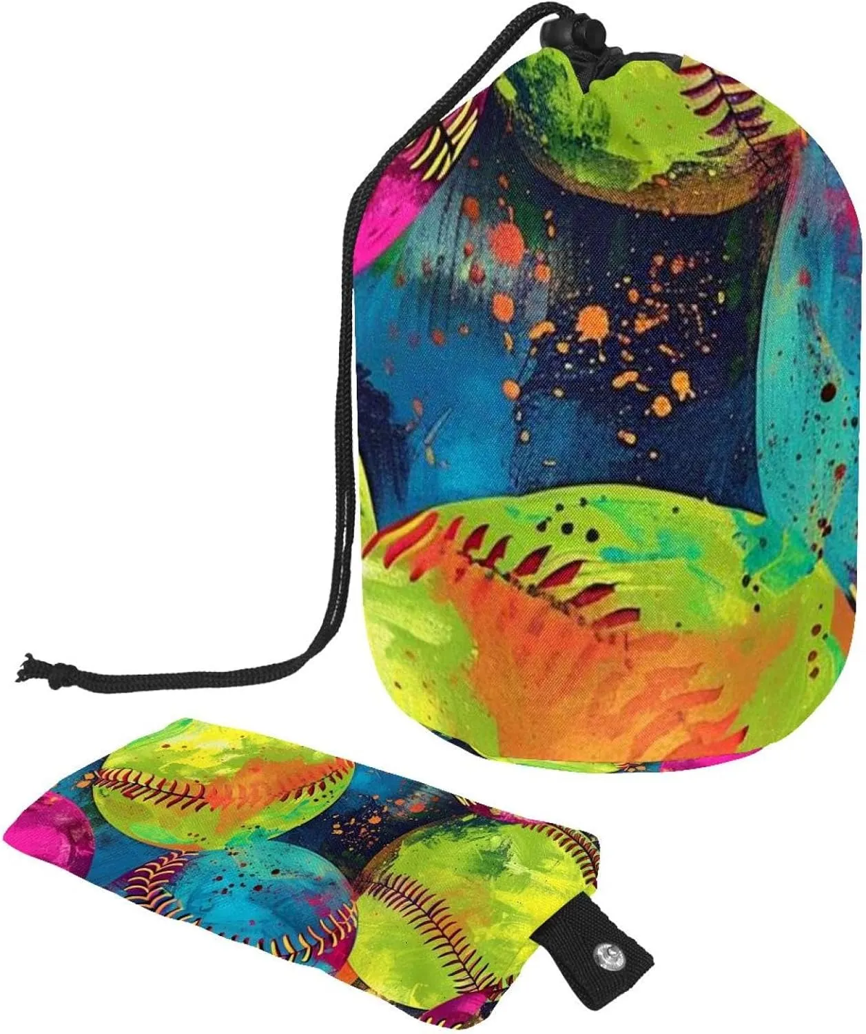 Arthritis Colorful Softball Travel Cosmetic Bags Makeup Bag for Women, Foldable Drawstring Travel Cosmetic Bags, Portable Toiletry Bucket Bag