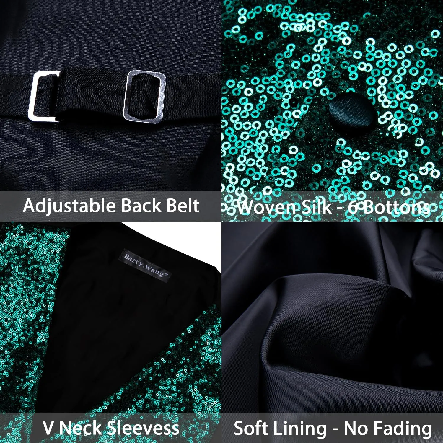 Barry.Wang Mens Sequins Vest Formal/Leisure V-neck Shiny Waistcoat Bowtie Set Prom Party Tuxedo