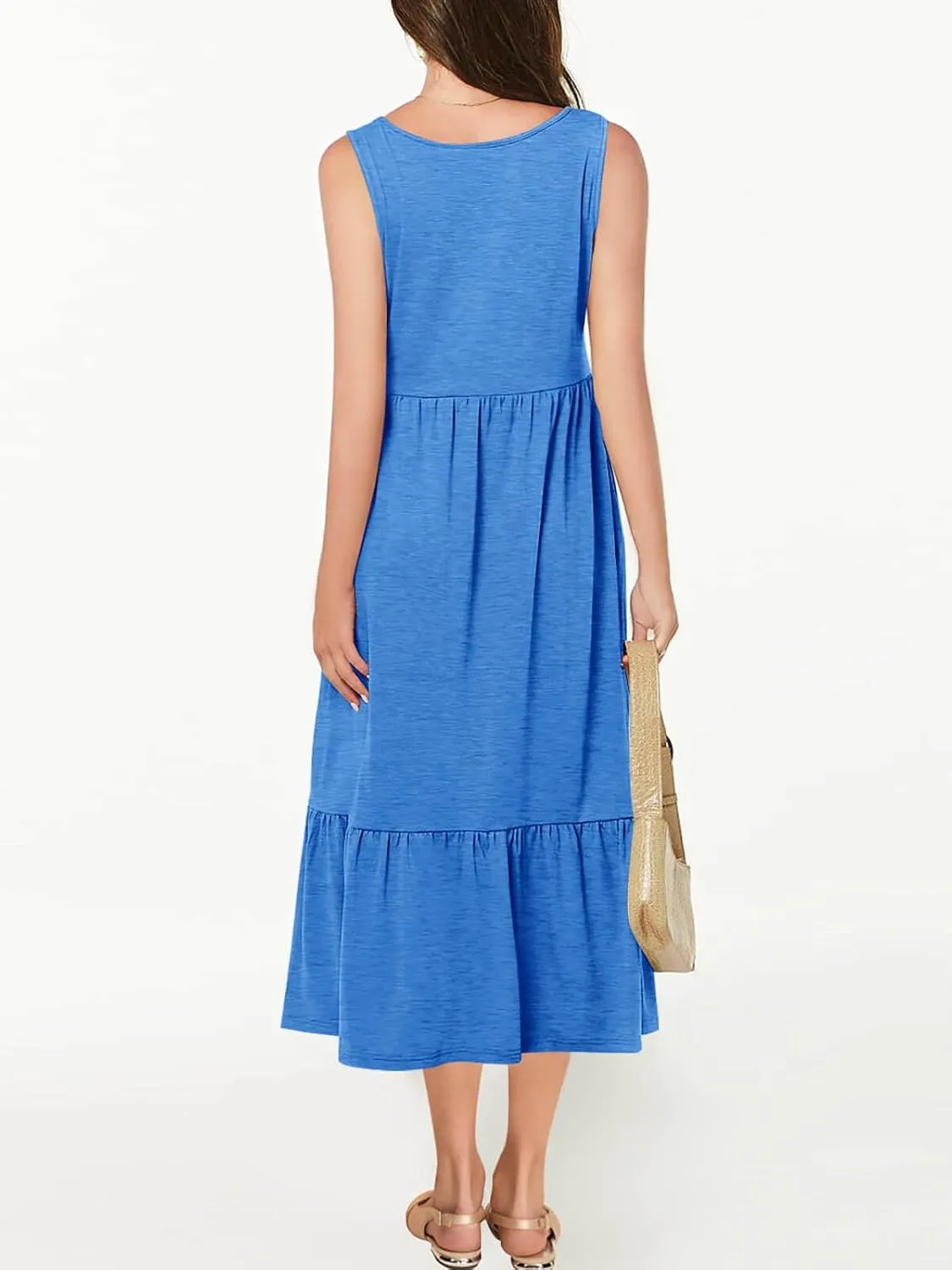 Batermoon Girls Summer Dress Sleeveless Flowy Tiered Casual Long Maxi Dress with Pockets