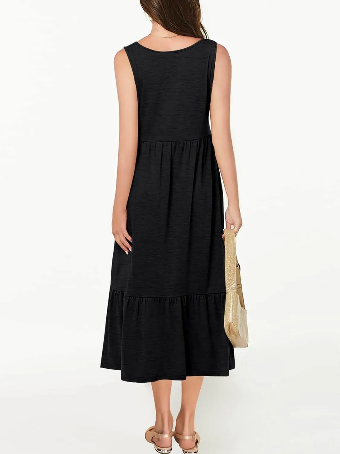 Batermoon Girls Summer Dress Sleeveless Flowy Tiered Casual Long Maxi Dress with Pockets