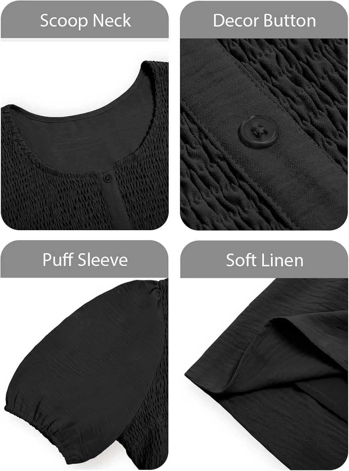 Beautife Women's Plus Size Smocked Summer Dress Casual Button Puff Sleeve Scoop Neck A-Line Beach Mini Dress