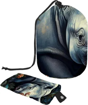 Beautiful Flowers with Rhino 9 Travel Cosmetic Bags Makeup Bag for Women, Foldable Drawstring Travel Cosmetic Bags, Portable Toiletry Bucket Bag