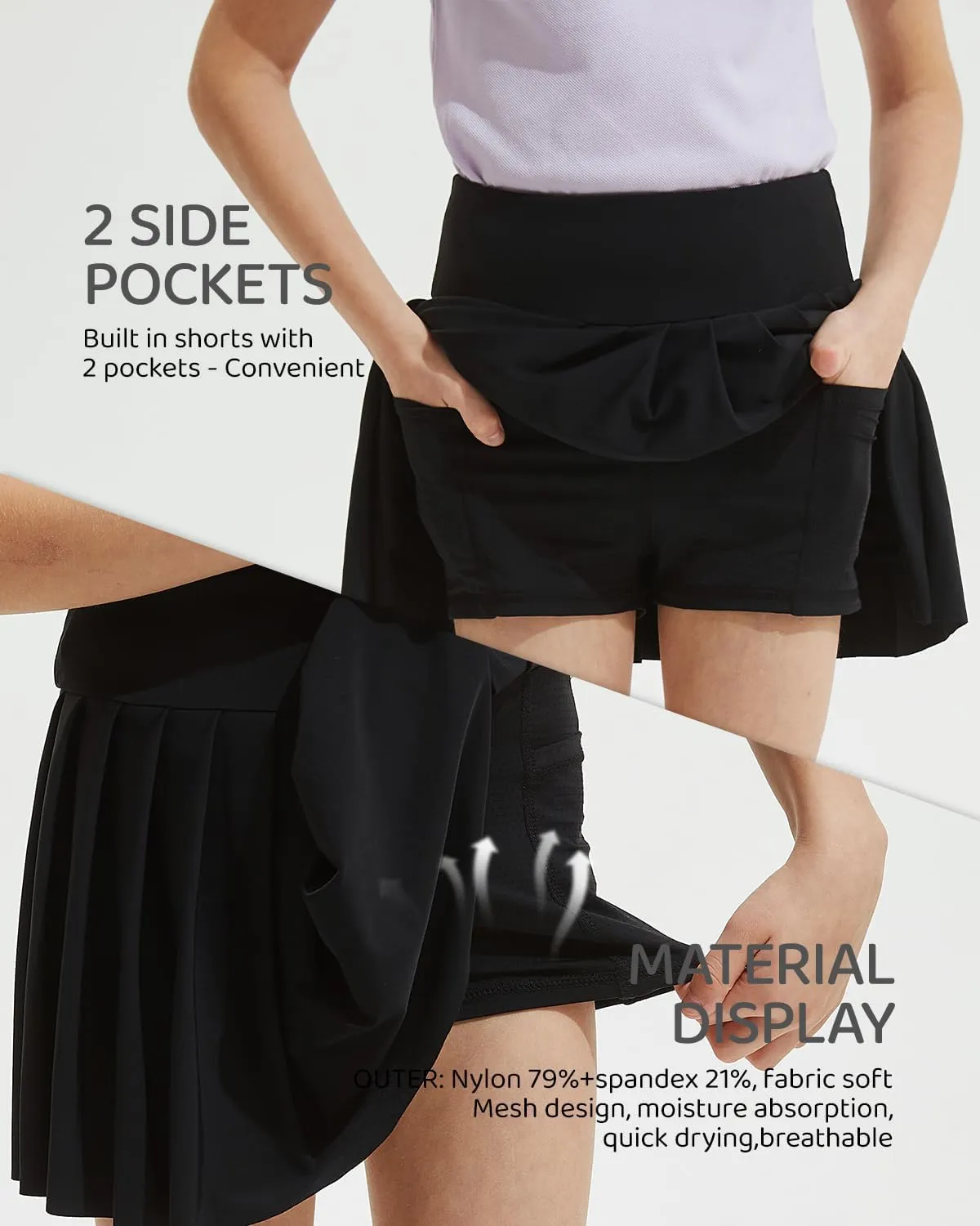 BebreezChic Girl's Tennis Skirt Athletic Pleated High Waisted Kid's Mini Skort Sport Uniform with Pockets Golf Running
