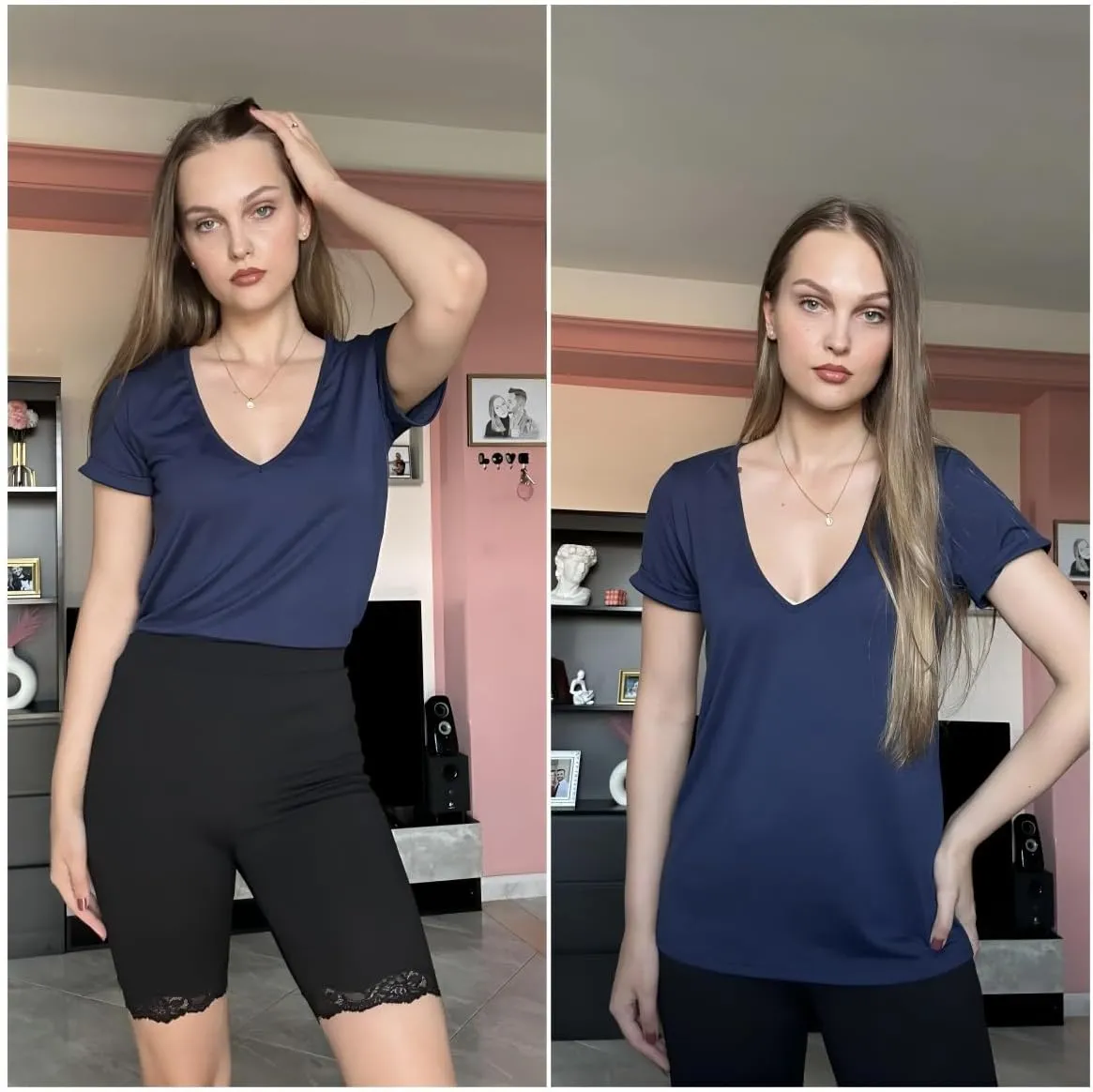 Beyove Women's Deep V T-Shirt Summer Short Sleeve Loose Casual Top(S-3XL)