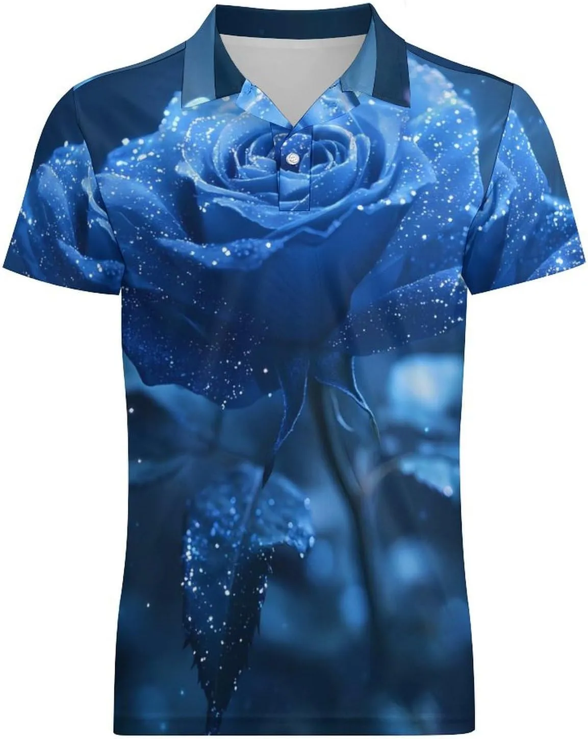 Blue Rose with Glitter Men's Polo-Shirt Regular-Fit Short Sleeve Sports Quick Dry Golf Tennis T-Shirt