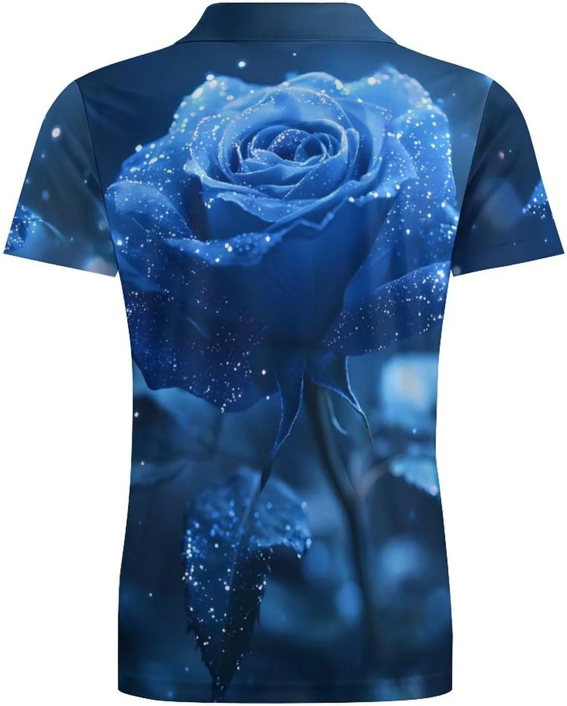 Blue Rose with Glitter Men's Polo-Shirt Regular-Fit Short Sleeve Sports Quick Dry Golf Tennis T-Shirt
