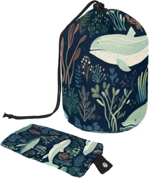 Blue Whales Seagrass Travel Cosmetic Bags Makeup Bag for Women, Foldable Drawstring Travel Cosmetic Bags, Portable Toiletry Bucket Bag