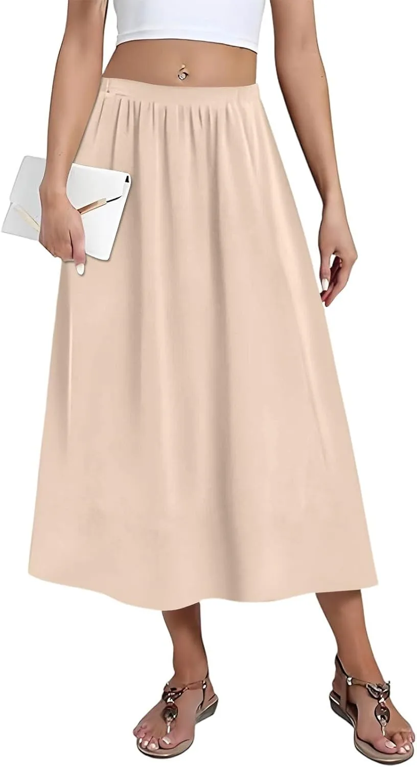 Boho Skirts for Women Summer Casual Flowy Floral Modest High Waisted Pleated Beach A Line Midi Skirts with Pockets
