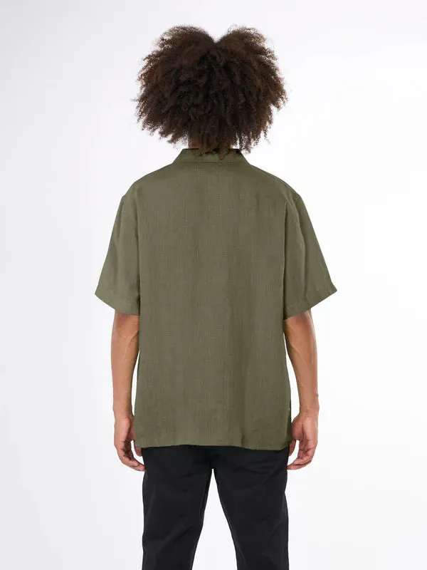 Box short sleeve Linen Shirt - GOTS/VEGAN (Burned Olive)
