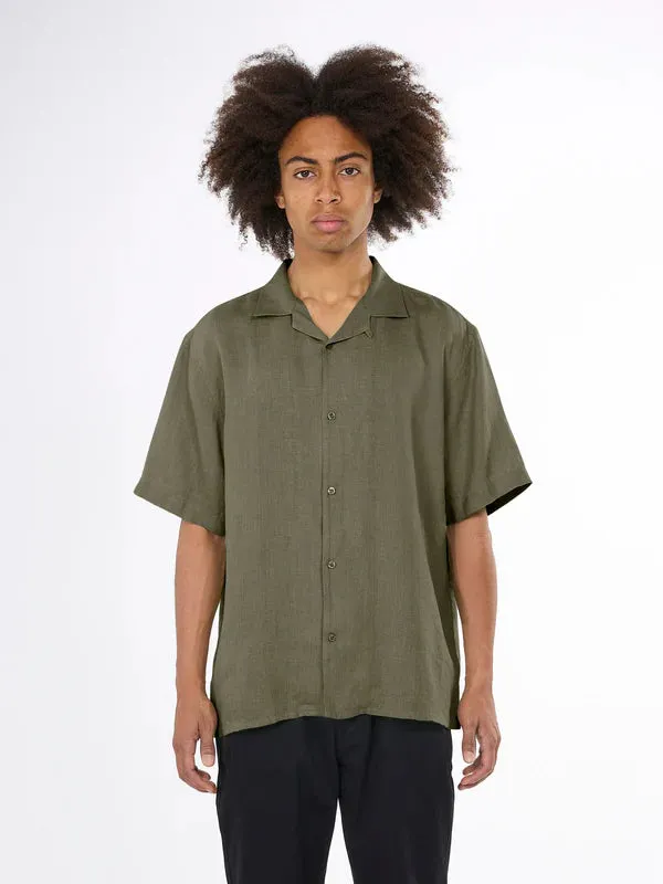 Box short sleeve Linen Shirt - GOTS/VEGAN (Burned Olive)