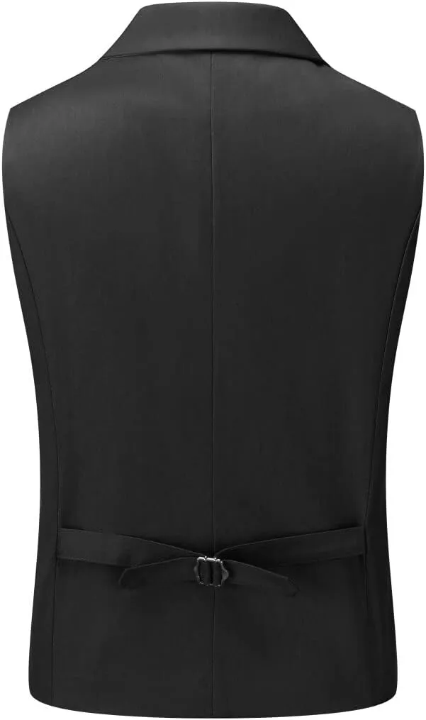 Boyland Men's Double Breasted Business Wedding Vests Dress Waistcoat 10 Buttons Closure V-Neck Suit Vest Slim Fit Plus Size