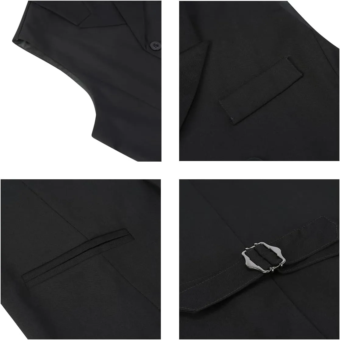 Boyland Men's Double Breasted Business Wedding Vests Dress Waistcoat 10 Buttons Closure V-Neck Suit Vest Slim Fit Plus Size