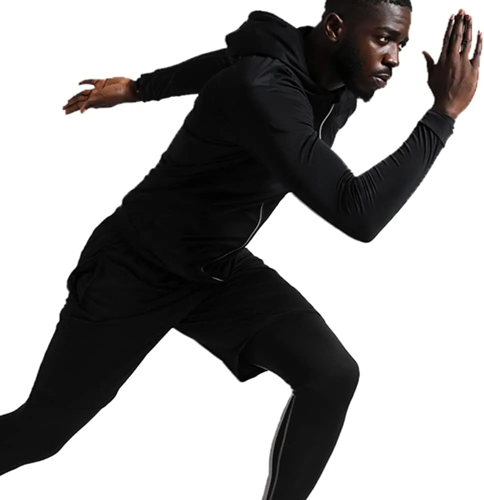 BUYJYA 5Pcs Men's Compression Pants Shirt Top Long Sleeve Jacket Athletic Sets Gym Clothing Mens Workout