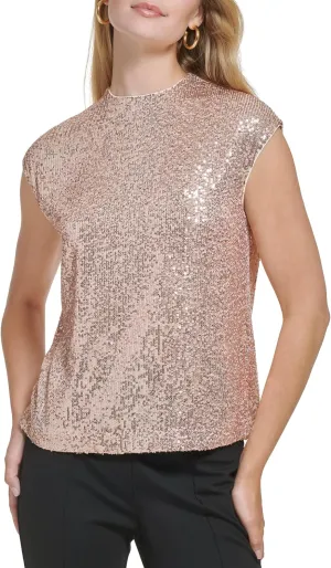 Calvin Klein Womens Sportswear Blouse,Champagne Gold,Small