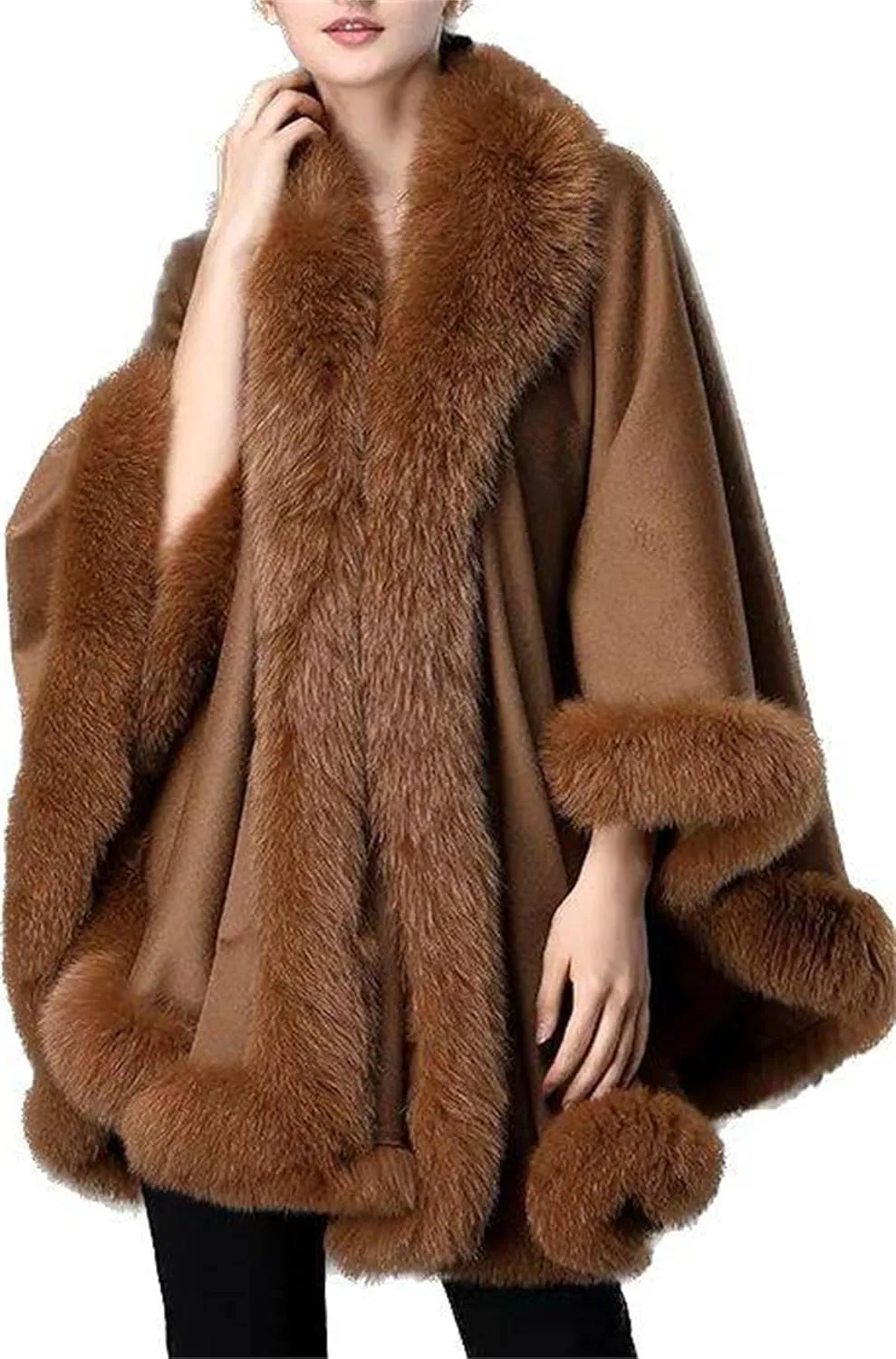 CAPE- Autumn Winter Woolen Cloak For Women Real Fox Fur Luxury Soft Cashmere Pashmina Shawl Wrap