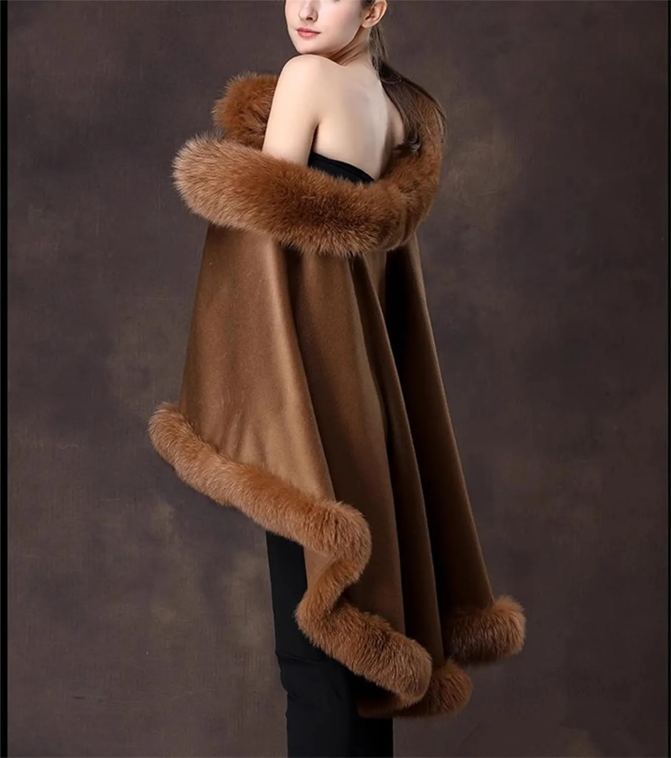 CAPE- Autumn Winter Woolen Cloak For Women Real Fox Fur Luxury Soft Cashmere Pashmina Shawl Wrap
