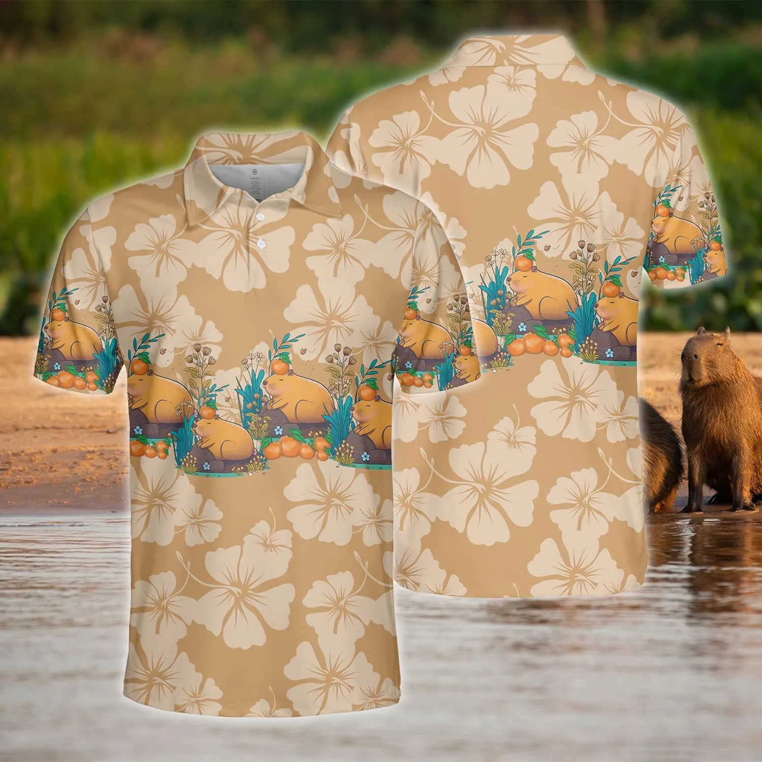 Capybara Polo Shirts for Men - Funny Capybara Mens Golf Shirts Short Sleeve Dry Fit Casual Tennis T-Shirt S44