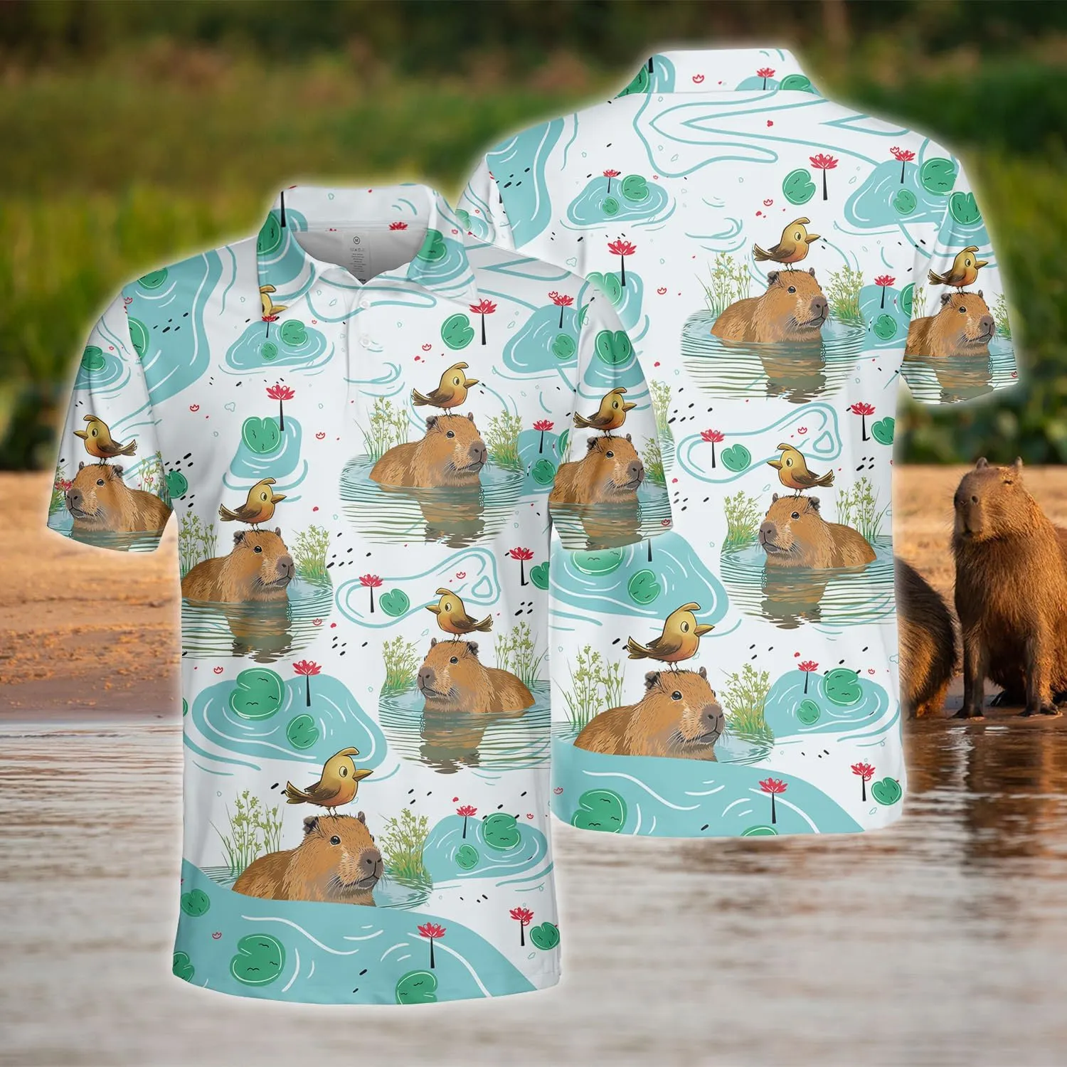 Capybara Polo Shirts for Men - Funny Capybara Mens Golf Shirts Short Sleeve Dry Fit Casual Tennis T-Shirt S44