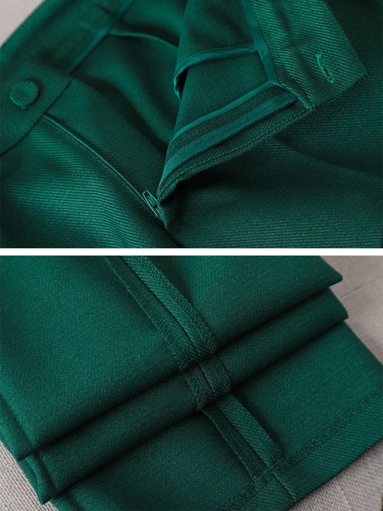 CAROLINE SUITS Women's Elegant Stylish Fashion Polka Dots Design Office Green Blazer Jacket & Pants Suit Set