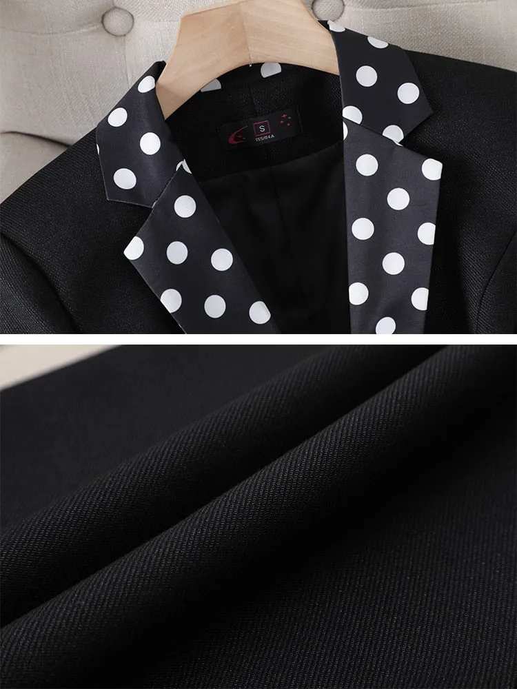 CAROLINE SUITS Women's Elegant Stylish Fashion Polka Dots Design Office Green Blazer Jacket & Pants Suit Set