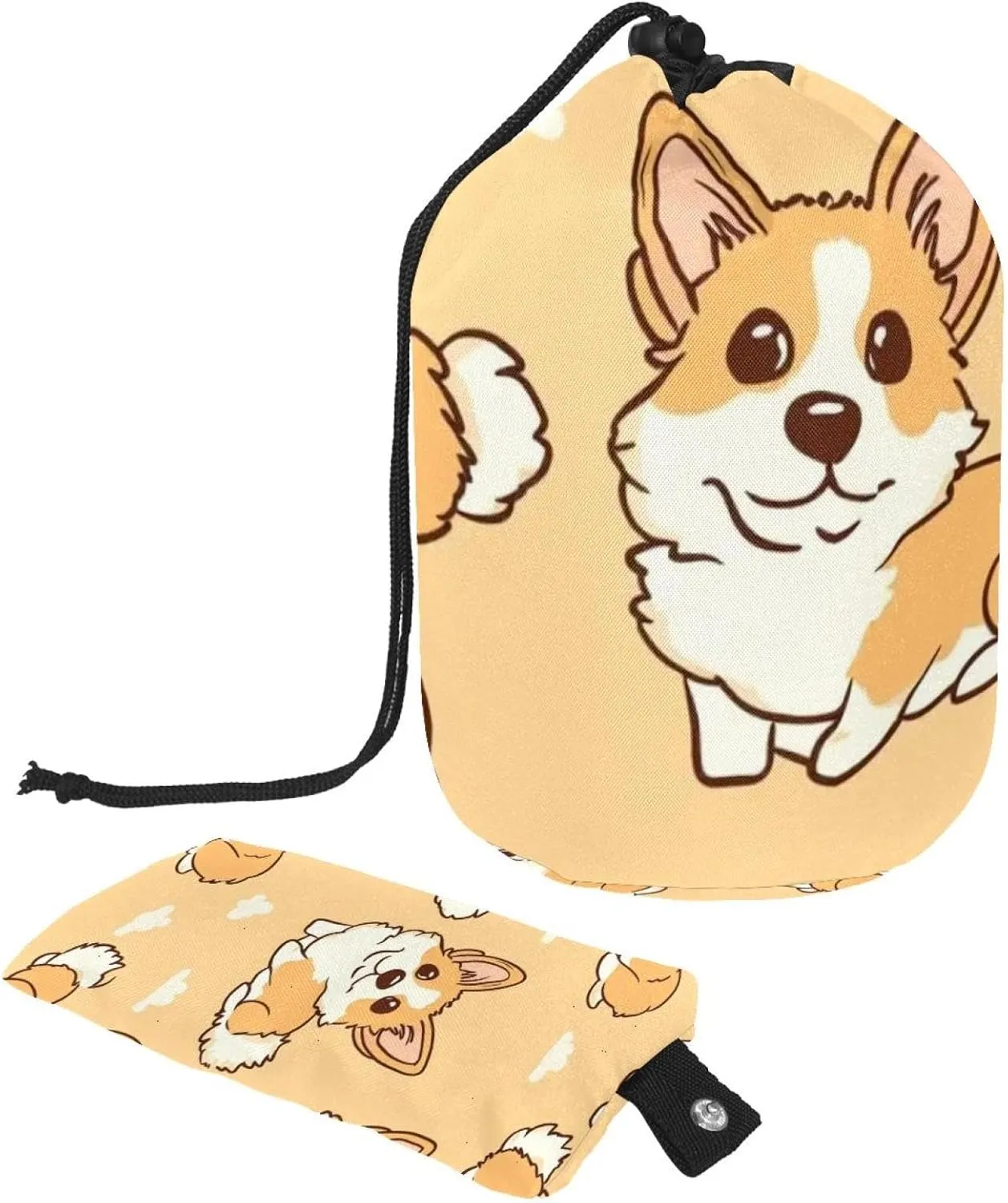 Cartoon Cute Corgi Dog 37 Travel Cosmetic Bags Makeup Bag for Women, Foldable Drawstring Travel Cosmetic Bags, Portable Toiletry Bucket Bag