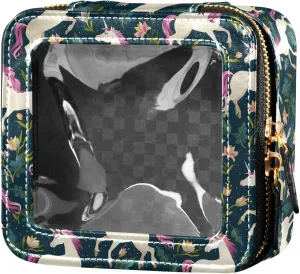 Cartoon unicorns Clear Makeup Bag Travel Cosmetic Case Transparent Toiletry Bag with Zipper, Portable Make Up Organizer PU Leather Traveling Compact Car Bag for Essentials