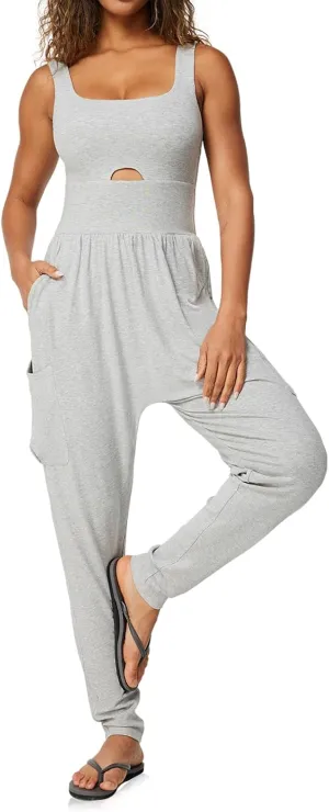 Casei Jumpsuits for Women Casual Summer Rompers Sleeveless Loose Strap Baggy Overalls Yoga Harem Jumpers with Pockets