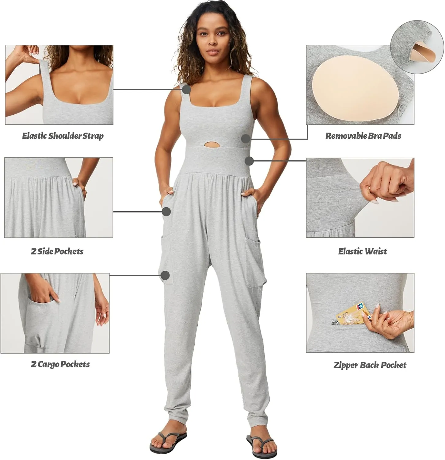 Casei Jumpsuits for Women Casual Summer Rompers Sleeveless Loose Strap Baggy Overalls Yoga Harem Jumpers with Pockets