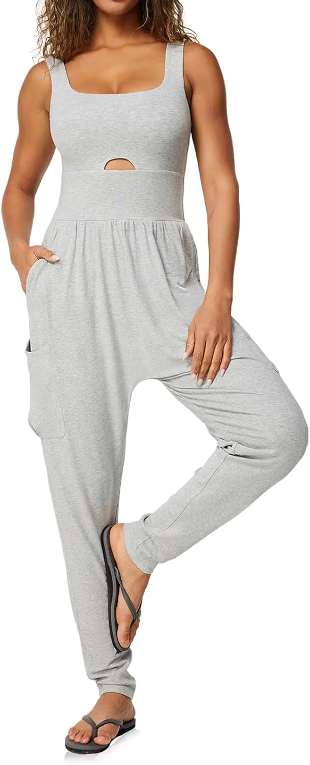 Casei Jumpsuits for Women Casual Summer Rompers Sleeveless Loose Strap Baggy Overalls Yoga Harem Jumpers with Pockets