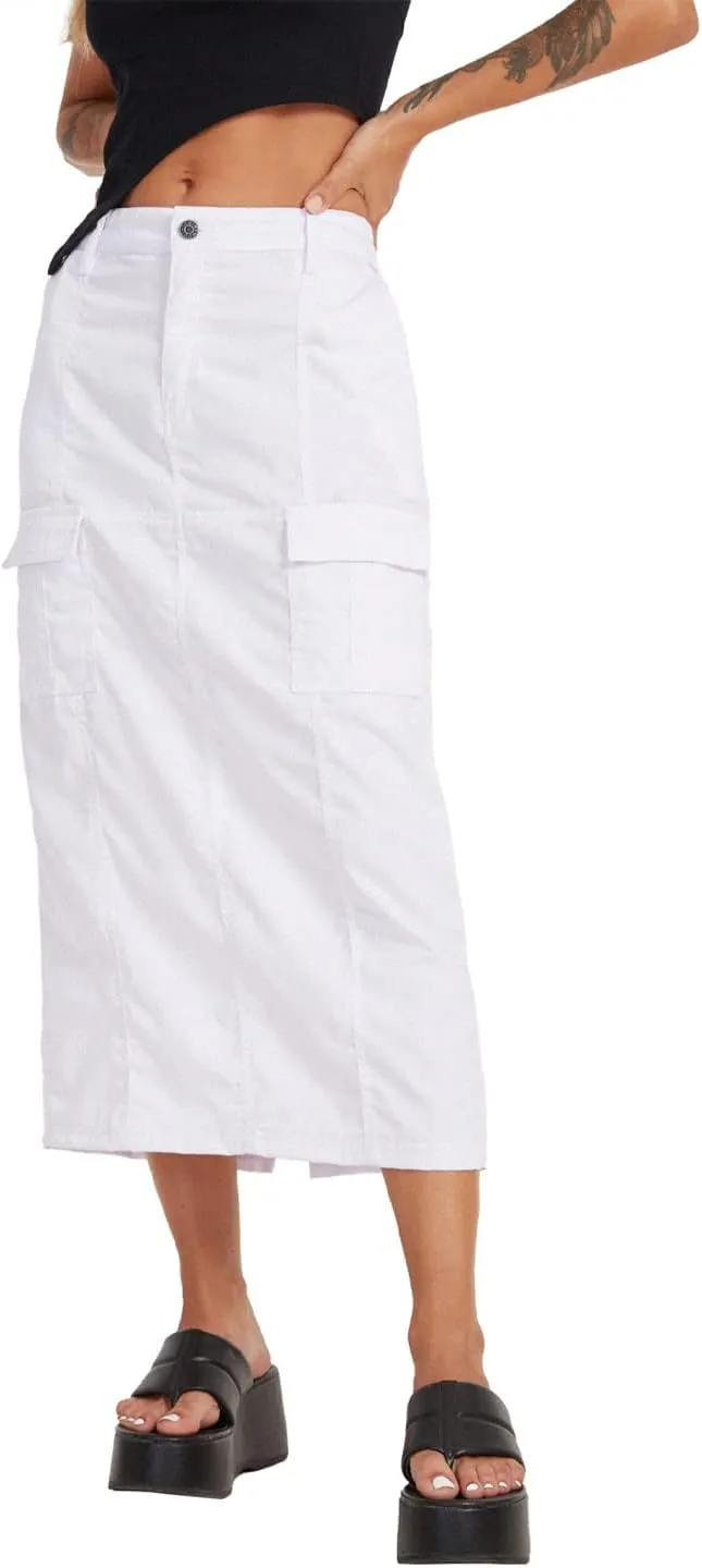 chouyatou Womens Summer Fashion Long Y2k Cargo Skirt A-Line Midi Skirt with Cargo Pockets
