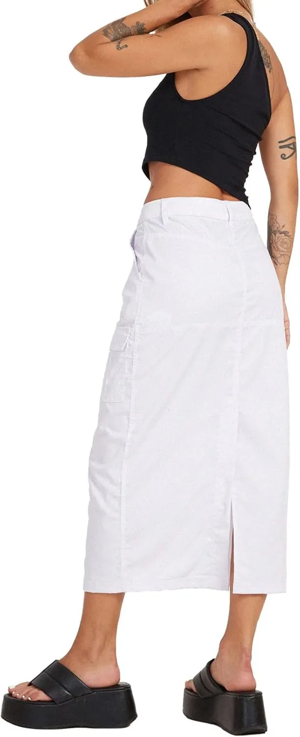 chouyatou Womens Summer Fashion Long Y2k Cargo Skirt A-Line Midi Skirt with Cargo Pockets