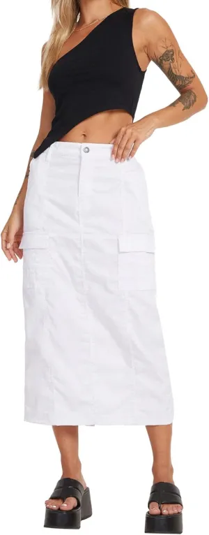 chouyatou Womens Summer Fashion Long Y2k Cargo Skirt A-Line Midi Skirt with Cargo Pockets