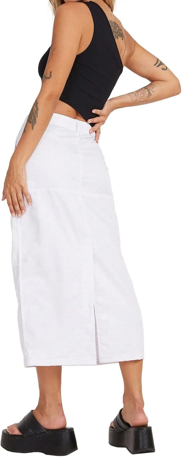 chouyatou Womens Summer Fashion Long Y2k Cargo Skirt A-Line Midi Skirt with Cargo Pockets