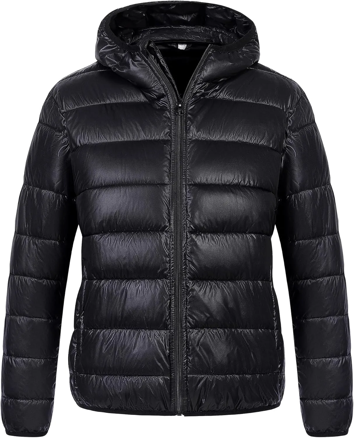 Chrisuno Women's Plus Size Lightweight Puffer Jacket Packable Winter Warm Quilted Bubble Coat Waterproof Windproof Hooded
