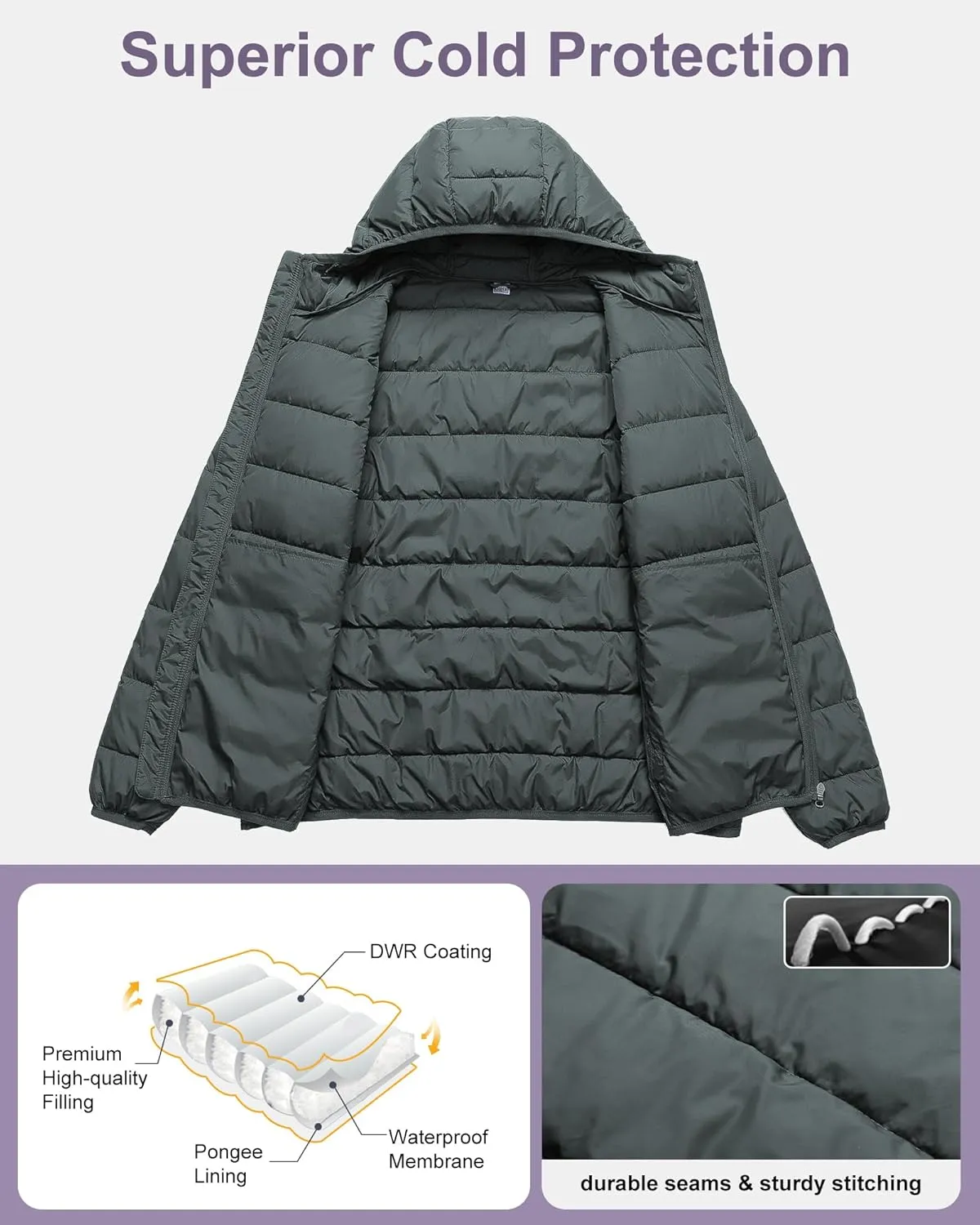Chrisuno Women's Plus Size Lightweight Puffer Jacket Packable Winter Warm Quilted Bubble Coat Waterproof Windproof Hooded