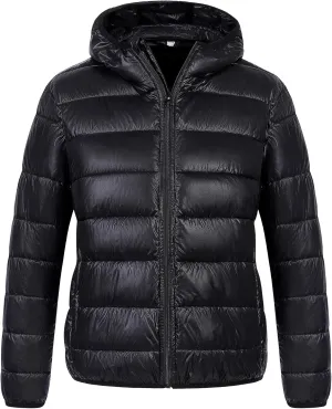 Chrisuno Women's Plus Size Lightweight Puffer Jacket Packable Winter Warm Quilted Bubble Coat Waterproof Windproof Hooded