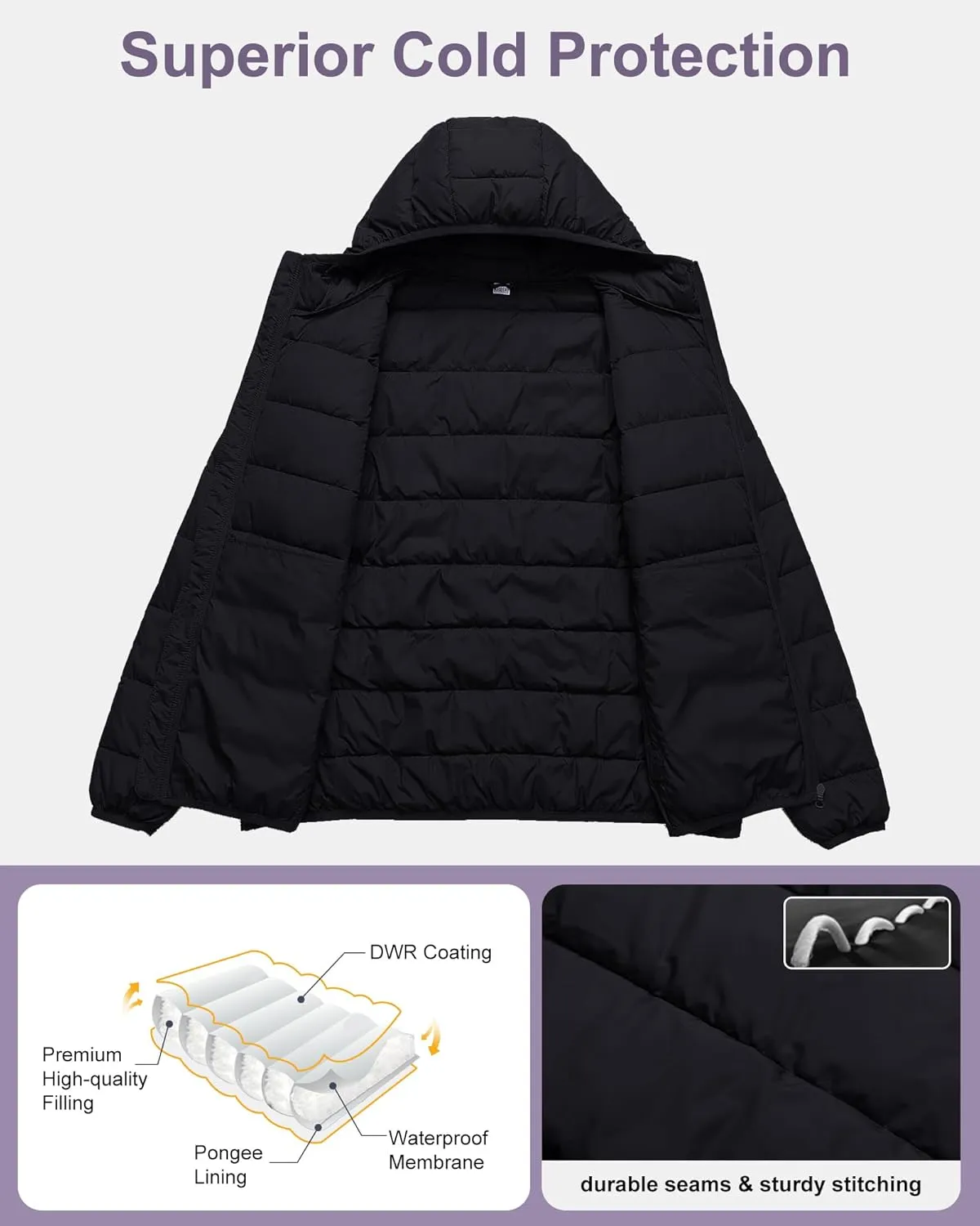Chrisuno Women's Plus Size Lightweight Puffer Jacket Packable Winter Warm Quilted Bubble Coat Waterproof Windproof Hooded