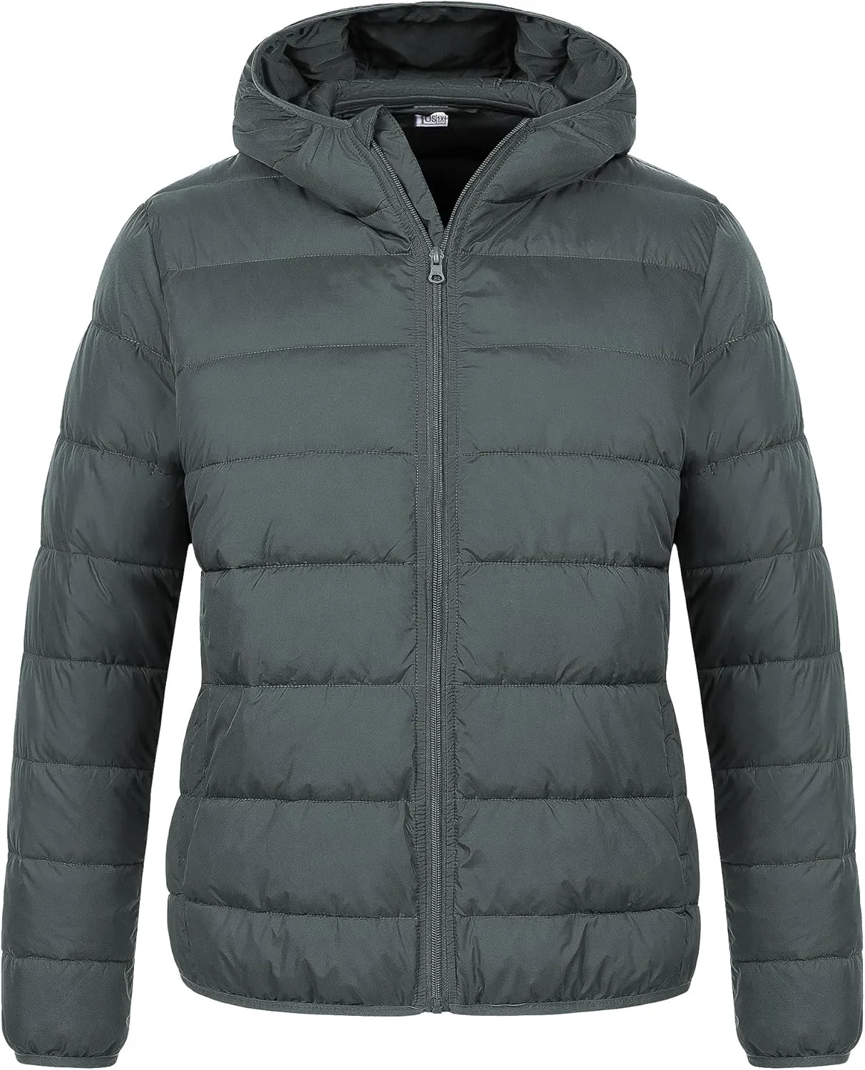 Chrisuno Women's Plus Size Lightweight Puffer Jacket Packable Winter Warm Quilted Bubble Coat Waterproof Windproof Hooded
